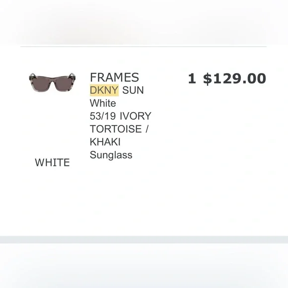 DKNY Sunglasses White 53/19 IVORY TORTOISE / KHAKI frames - Picture 6 of 6